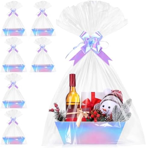 AFOROEOA 6PACK Laser Baskets for Gifts Empty, 12x10x4” Holographic Iridescent Gift Basket Kit with 6 Bows & 6 Bags - Kraft Empty Gift Baskets for Christmas, Weddings, Birthdays, Holiday Gifting Hampers by AFOROEOA