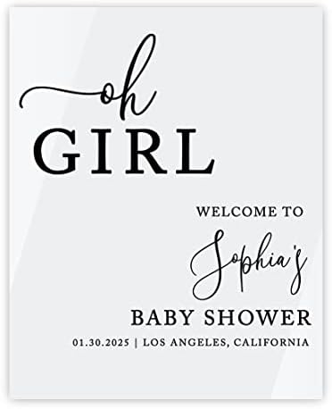 Andaz Press 16"x20" White Acrylic Personalized Baby Shower Welcome Sign, Gender Neutral Large Custom Sign for Easel Stand, Oh Girl Baby Shower Decorations by AndazPress