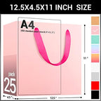 EUSOAR Large Pink Shopping Bags with Handles, 25 Pack 12.5x4.5x11 inches Gifts Wrap Bags Bulk, Retail Wrapping Bags for Wedding, Craft Grocery, Boutique, Party Favor, Business - Image 2
