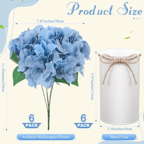 Mimorou 6 Set Floral Table Centerpiece Fake Hydrangea Decor, Dusty Blue - Image 3