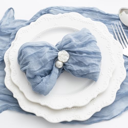 60 Pack Dusty Blue Cheesecloth Napkins Washable 21x21 Inches Dusty Blue Cloth Napkins Set of 60 Bridal Baby Shower Dinner Table Napkins for Wedding Rustic Boho Cotton Gauze Summer Party Table Decor - Image 6
