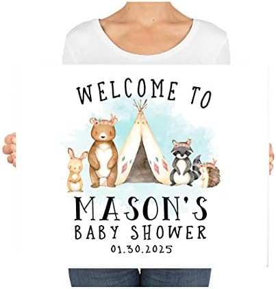 Andaz Press Custom Large Baby Shower Canvas Welcome Sign, 16 x 20 Inches, Woodland Animals, Guestbook Alternative, Personalized Sign Our Canvas, for Woodland Forest Animal Baby Shower, Baby Sprinkle - Image 3