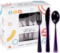 WDF 180 Pieces Black and Purple Halloween Plastic Silverware - Black Flatware Set Include 60 Forks, 60 Knives and 60 Spoons Heavy Duty Plastic Cutlery Purple Utensils for Halloween Party/Birthday by WDF