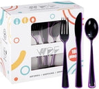 WDF 180 Pieces Black and Purple Halloween Plastic Silverware - Black Flatware Set Include 60 Forks, 60 Knives and 60 Spoons Heavy Duty Plastic Cutlery Purple Utensils for Halloween Party/Birthday by WDF