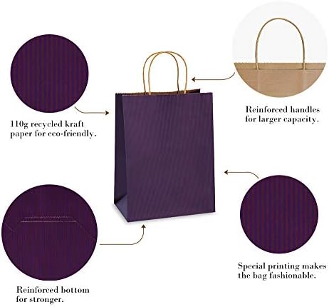 BagDream Medium Gift Bags with Handles 8x4.25x10.5 Inch Purple 100 Pcs Bulk - Image 3