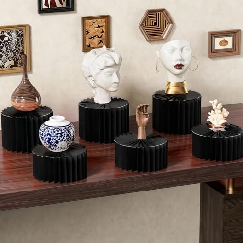 HeiMma 4 Pack Buffet Risers, FOLDABLE Accordion Food Display Risers for Dessert Table,Dessert Table Display Set, White Cardboard Cylinder Cake Cupcake Stands for Party, Multi-height, 12in Round，Black - Image 7