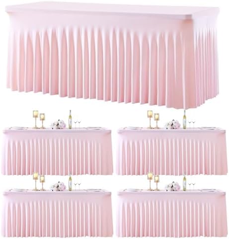 gogoparti 4 Pack Spandex Pink Fitted Table Cloth for 6ft Rectangle Tables Pink Stretch Tablecloth Table Covers Skirt Banquet Tablecloths Wrinkle Free Tablecloth for Parties Wedding by Gogoparti