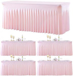 gogoparti 4 Pack Spandex Pink Fitted Table Cloth for 8ft Rectangle Tables Pink Stretch Tablecloth Table Covers Skirt Banquet Tablecloths Wrinkle Free Tablecloth for Parties Wedding by Gogoparti
