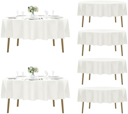 Fokitut 6 Pack Round Tablecloth, 90 Inch, Stain Resistant and Wrinkle Polyester Table Cloth, Fabric Table Cover for Kitchen Dining, Wedding, Party, Holiday Dinner-Ivory by Fokitut