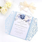 50pcs Light Blue Wedding Invitation Kit Laser Cut Invitations Pocket Card - Image 3