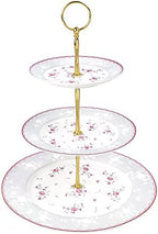 fanquare 3 Tier Pink Rose Porcelain Round Cupcake Stand by fanquare
