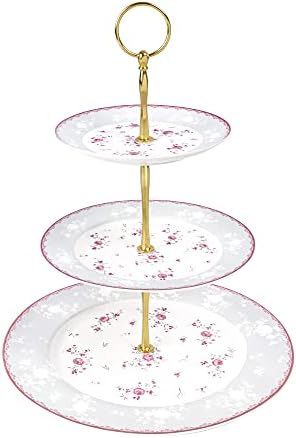 fanquare 3 Tier Pink Rose Porcelain Round Cupcake Stand by fanquare