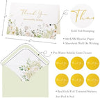 Crisky Green Floral Wedding Thank You Cards with Envelopes & Stickers From Mr & Mrs, 100 Pack Gold Foil Eucalyptus Leaves Thank You Greeting Note Cards Bulk for Bridal Shower - Image 2