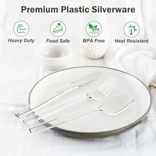 Dealusy 360 Count Extra Heavy Duty Clear Plastic Forks and Spoons - Image 3
