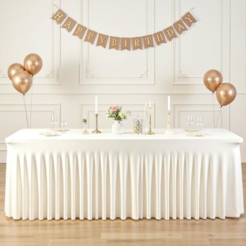6 Pack Ivory Spandex Tablecloths for Rectangle Tables 6 Foot Ivory Stretch Table Cloth Rectangle 6ft Elastic Fitted Table Cover with Skirt for Wedding Birthday Party Banquet Baby Shower Buffet Event - Image 3