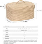 Sea Team Oval Storage Basket, Woven Cotton Rope Basket with Lid, Khaki - Image 4