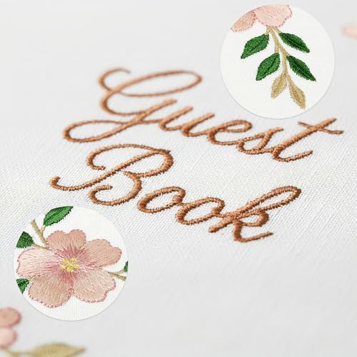 FEELOVE Wedding Guest Book with Embroidered Cover - 8.2" x 8.2" Elegant Guest Book for Party, Wedding Reception, Bridal Shower, Memorial, and Anniversary - Image 2
