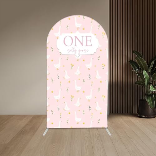 One Silly Goose Arch Backdrop Cover 7.2FT Pink Plaids Stretchy Arched Stand Cover for Baby Girls 1st Birthday Baby Shower Party Decoration by Aerdce
