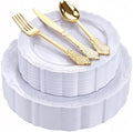 DaYammi 150Pcs White Plastic Plates & Gold Plastic Silverware Set for Party by DaYammiwillaccompanyyou