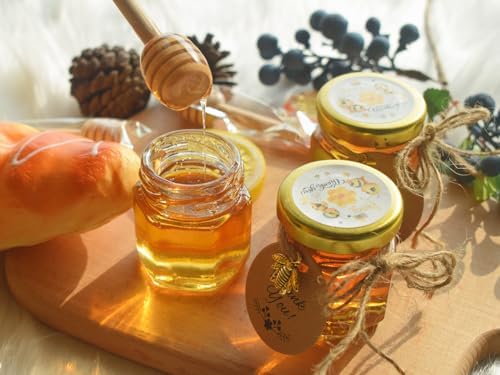 IIKUM 40 Pack Glass Honey Jars, 1.5 oz Hexagon Honey Pots with Lids, Dippers, Bee Pendants, Gift Bags, Thank You Cards, Jute and Stickers-Great Honey Jars Set for Baby Shower, Wedding and Party Favors - Image 6
