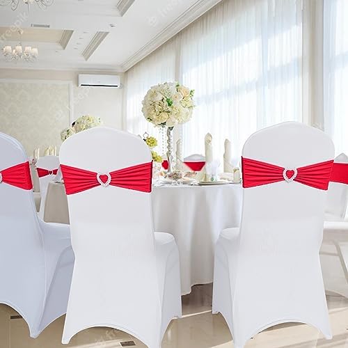 Pack of 60 Spandex Chair Sashes Bows Stretch Chair Cover Band with Buckle Slider Universal Elastic Chair Ties for Wedding Banquet Party Event Decoration (Ruby) - Image 6