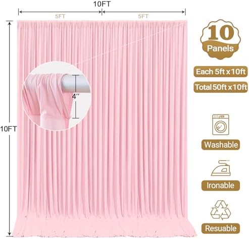 50x10ft Pink Backdrop Curtain Panels for Parties - Wrinkle Free Polyester Photo Curtain Backdrop Wedding Back Drop Fabric Drapes for Party Decorations Background for Photography - Image 4