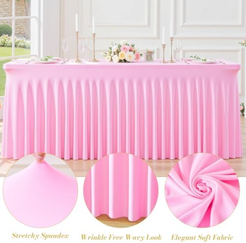 gogoparti 4 Pack Spandex Pink Fitted Table Cloth for 6ft Rectangle Tables Pink Stretch Tablecloth Table Covers Banquet Table Clothes Wrinkle Free Table Skirt for Parties Wedding - Image 5