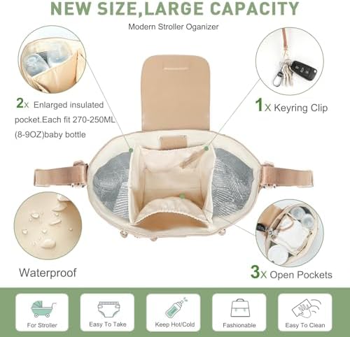 miss fong Checkered Stroller Caddy with Insulated Cup Holder Universal Stroller Organizer Bag Baby Storage Bag with Adjustable Strap, Fits for Baby Carriage like Uppababy, Baby Jogger, Umbrella - Image 2