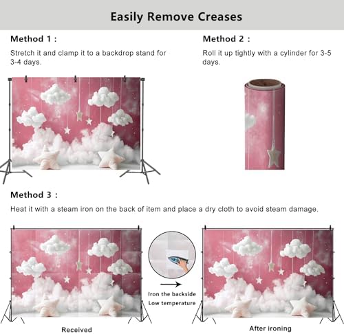 YongFoto Cute Sky Clouds Star Pink Backdrop 20x10ft Kids Photography Background Boy Girl Birthday Baby Shower Cradle Ceremony Party Banner Child Portrait Photoshoot Wallpaper Photo Studio Booth Props - Image 5
