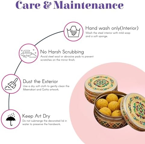 LOVENSPIRE Meenakari Stainless Steel Storage Box with Lid (400gm) Decorative Round Indian Food Container for Sweets, Kitchen Items & Return Gift Favors Pack of 12 - Image 5