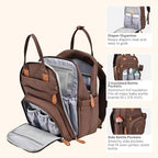 BabbleRoo Diaper Bag Backpack - Baby Essentials Travel Tote - Multi Function Water Resistant Diaper Bag, Travel Essentials Baby Bag with Changing Pad, Stroller Straps & Pacifier Case - Unisex, Brown - Image 4