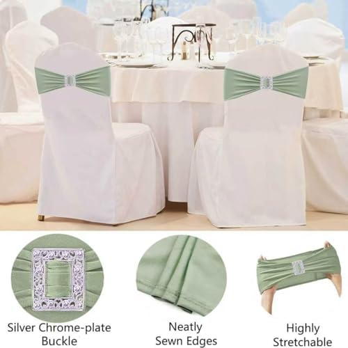 Spandex Sage Green Chair Sashes Bows 50 PCS Stretch Chair Cover Band - Image 3