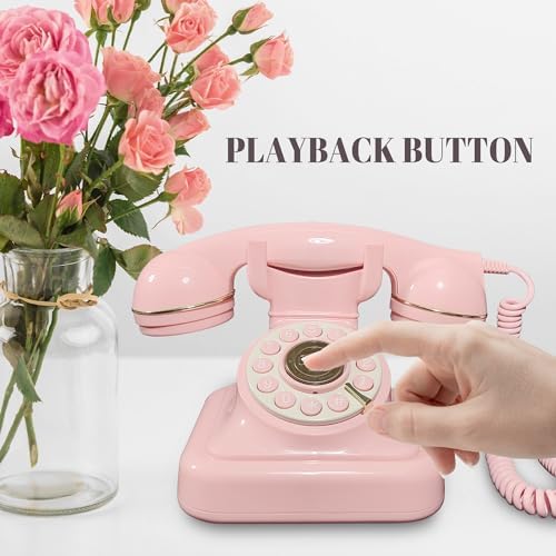 Audio Guest Book Wedding Phone with One-Touch Playback & Adjustable Volume for Wedding, Anniversary, Birthday Parties, Baby Shower(Pink A) - Image 6