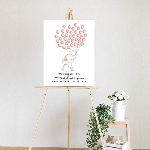 Andaz Press Custom Large Baby Shower Canvas Welcome Sign, 16 x 20 Inches, Baby Elephant and Balloons, Guestbook Alternative, Personalized Sign Our Canvas, For Elephant Baby Shower, Baby Sprinkle Theme - Image 2