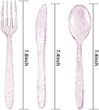WDF 360 Pink Glitter Plastic Silverware - Disposable Glitter Cutlery - Plastic Silverware inluding 120 Forks, 120 Spoons, 120 Knives for Pink Birthday,Baby Shower - Image 2