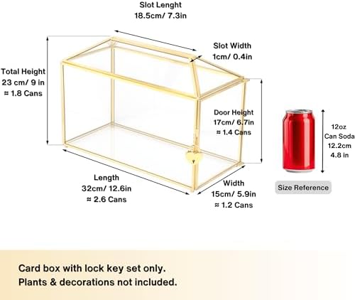 NCYP 12.6" x 5.9" x 9" Glass Wedding Cards Box with Slot and Lock for Micro Wedding Reception, Centerpiece, Home Decorative, Gold (Glass Box Only) Slot Length 7.3 Inches - Image 3