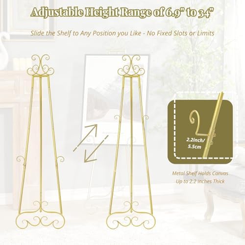 57”H Metal Easel Stand for Sign Gold Large Adjustable Heavy Duty - Image 5