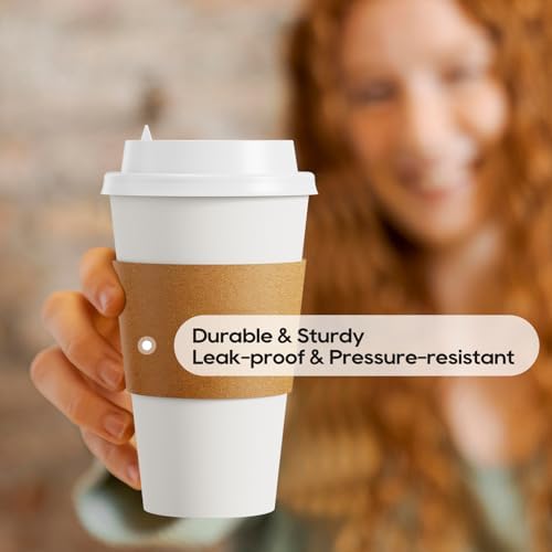 JOLLY PARTY [100 Pack] 16 oz Paper Coffee Cups, Disposable Paper Coffee Cup with Lids, Sleeves, and Stirrers, Hot/Cold Beverage Drinking Cup for Water, Juice or Tea, Suitable for Home,Shops and Cafes - Image 3