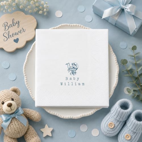 Personalized Baby Shower Napkins, Luncheon or Dinner Napkins, Custom Name Party Decor, Gifts Decorations for Baby Boy Girl, Gender Reveal Party Supplies #3 - Image 4