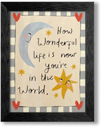 Black Framed Colorful Kids Quotes Motivational Wall Art 08x10 inch HOW WONDERFUL LIFE IS NOW YOU'RE IN THE WORLD Poster Cute Moon And Stars Canvas Prints Nursery Classroom Wall Decor by Medpol