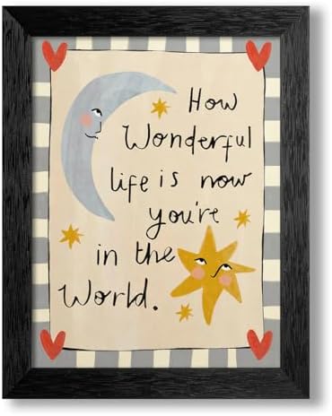 Black Framed Colorful Kids Quotes Motivational Wall Art 12x16 inch HOW WONDERFUL LIFE IS NOW YOU'RE IN THE WORLD Poster Cute Moon And Stars Canvas Prints Nursery Classroom Wall Decor by Medpol