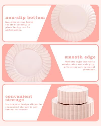 YOUBET 100PCS Pink Scalloped Plastic Plates for Wedding Party - Image 6