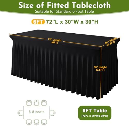 2Pack Black Spandex Tablecloth for 6FT Rectangle Table,Table Skirt - Image 2