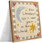Framed Colorful Kids Quotes Motivational Wall Art 08x10 inch HOW WONDERFUL LIFE IS NOW YOU'RE IN THE WORLD Poster Cute Moon And Stars Canvas Prints Nursery Classroom Wall Decor by Medpol