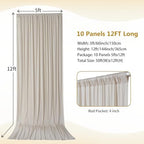50×12ft Wrinkle Free Beige Backdrop Curtain for Wedding Parties-10 Panels 5×12ft Long Soft Silky Polyester Backdrop Drapes Photo Back Drop Curtains for Party Photography Background Cloth - Image 4