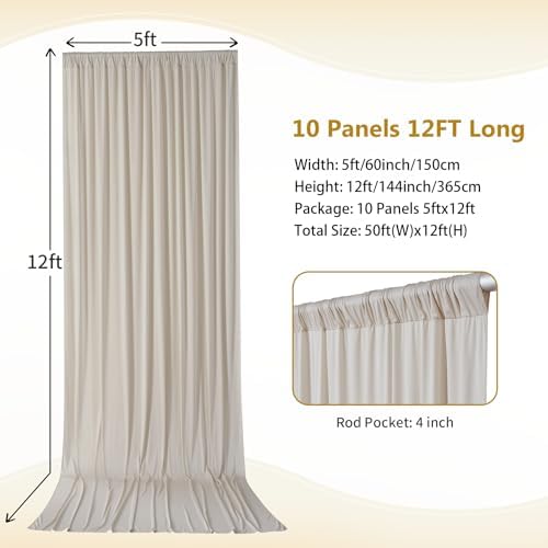 50×12ft Wrinkle Free Beige Backdrop Curtain for Wedding Parties-10 Panels 5×12ft Long Soft Silky Polyester Backdrop Drapes Photo Back Drop Curtains for Party Photography Background Cloth - Image 4