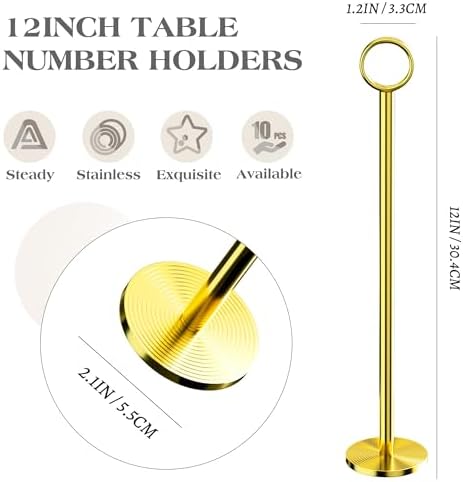 Urban Deco 12PK Table Number Holders Place Card Holders 12 Inch Table Card Holders Steel Card Holders for Photos, Food Signs, Memo Notes, Weddings, Restaurants, Birthdays（Gold） - Image 2