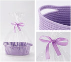 5 Pack Small Woven Cotton Rope Storage Basket with Gifts Bag and Ribbons, Natural Decorative Organizer Bin with Handles for Nursery, Living Room, Closet, Shelf, White - Image 3