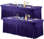 Wish Care 2 Pack Dark Purple Spandex Table Clothes for 6 Foot Rectangle Tables, 6FT Wrinkle Free Fitted Tablecloths Ruffles Design Table Cover for Party, Banquet, Wedding and Events by WishCare