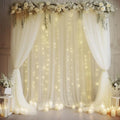 20×10ft Cream White Tulle Backdrop Curtain with Lights String for Parites, Sheer Curtain Backdrop Drapes for Wedding Party Home Decorations by WishCare